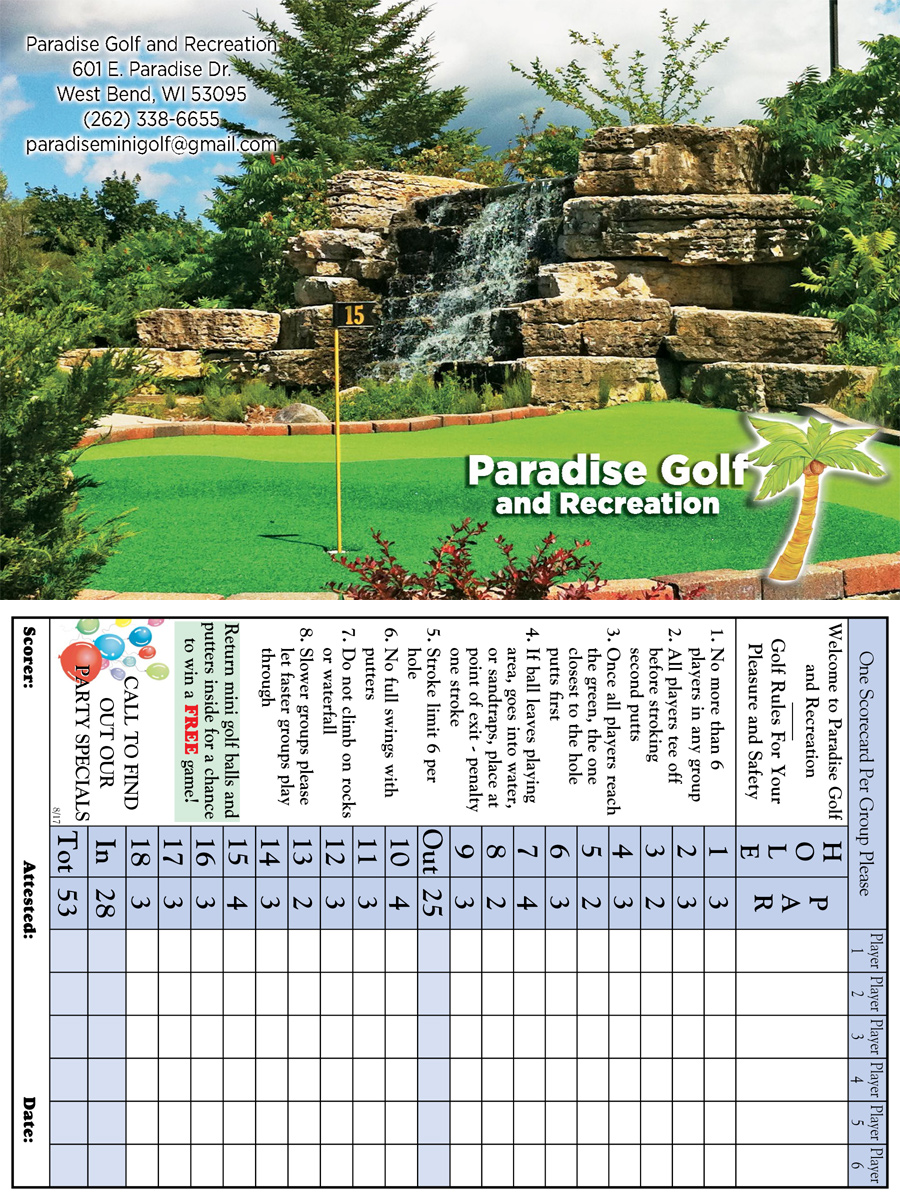 Mini Golf Scorecards Golf Associates Mini Golf Scorecards Golf Associates